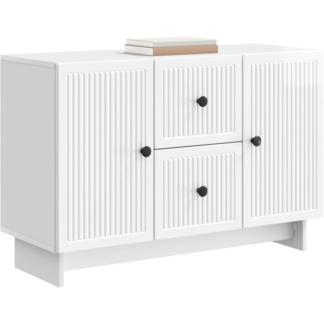 Sideboard mit glaenzenden Oberflaechen und einer Drehfunktion