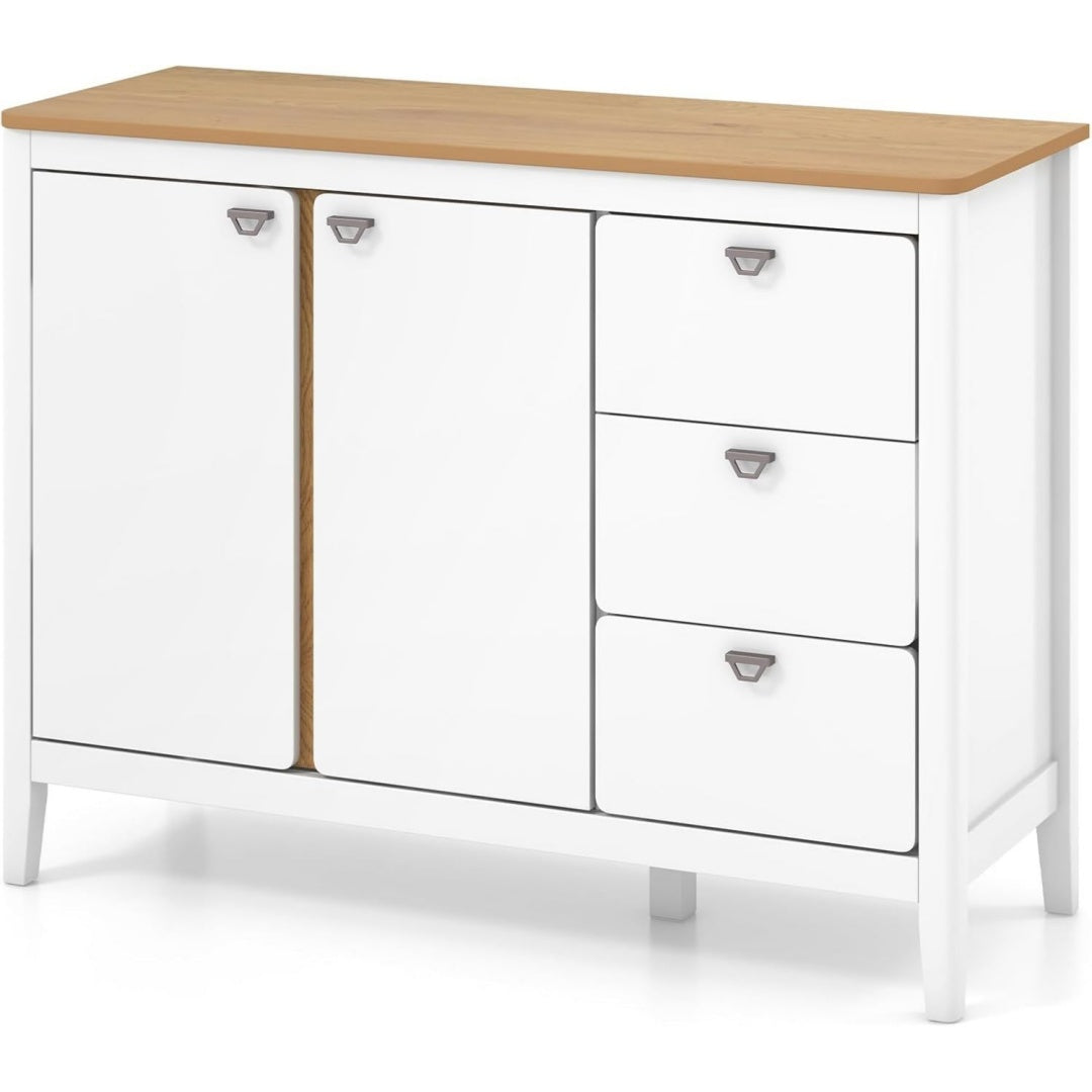 Eine ausziehbare Konstruktion bestimmt das Erscheinungsbild von dem Sideboard