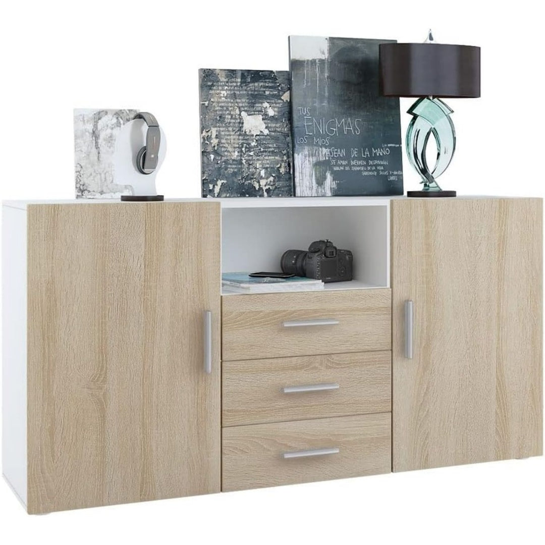 Sideboard mit matten Oberflaechen und 3 Schubladen