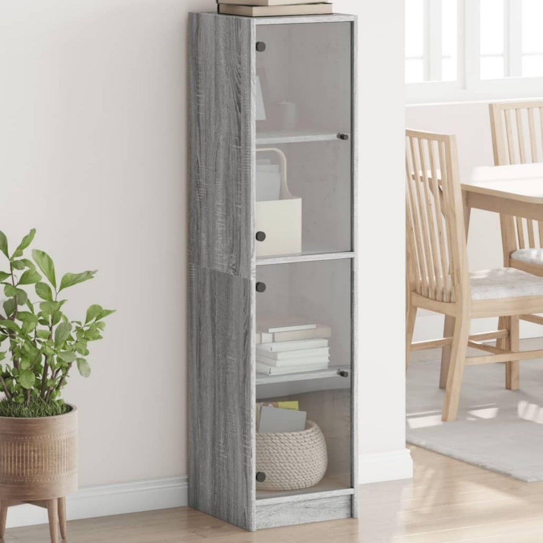 Hochschrank aus Holzwerkstoff und Glas mit Glastueren