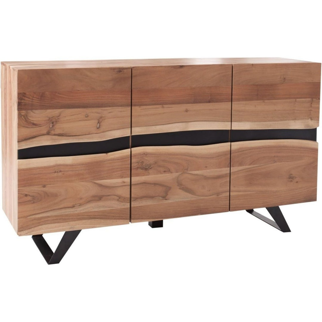 Sideboard aus Massivholz und Metall in Schwarz und Naturbraun