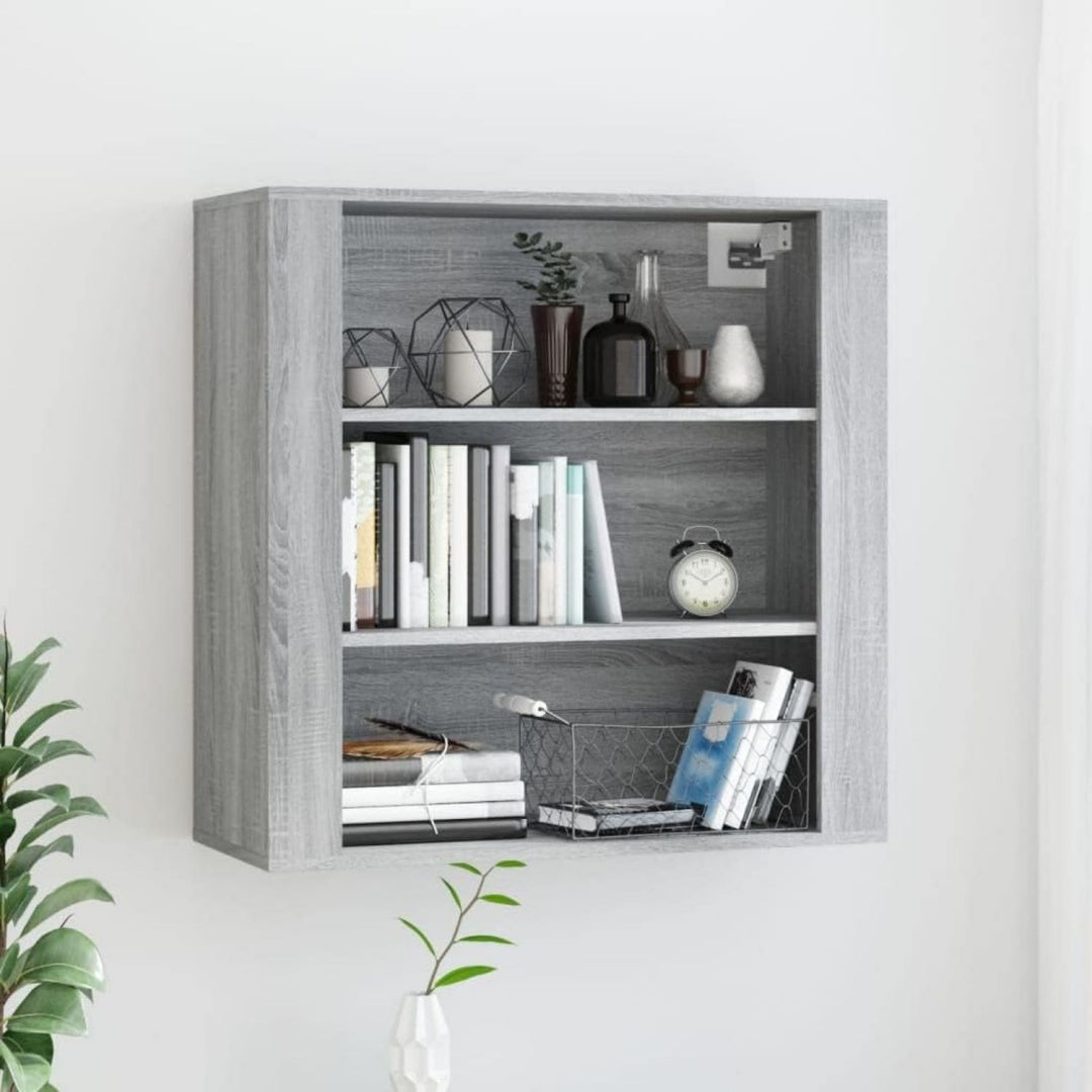 Wandschrank mit den Massen 80 x 33 x 80 cm in Eichenbraun und Grau
