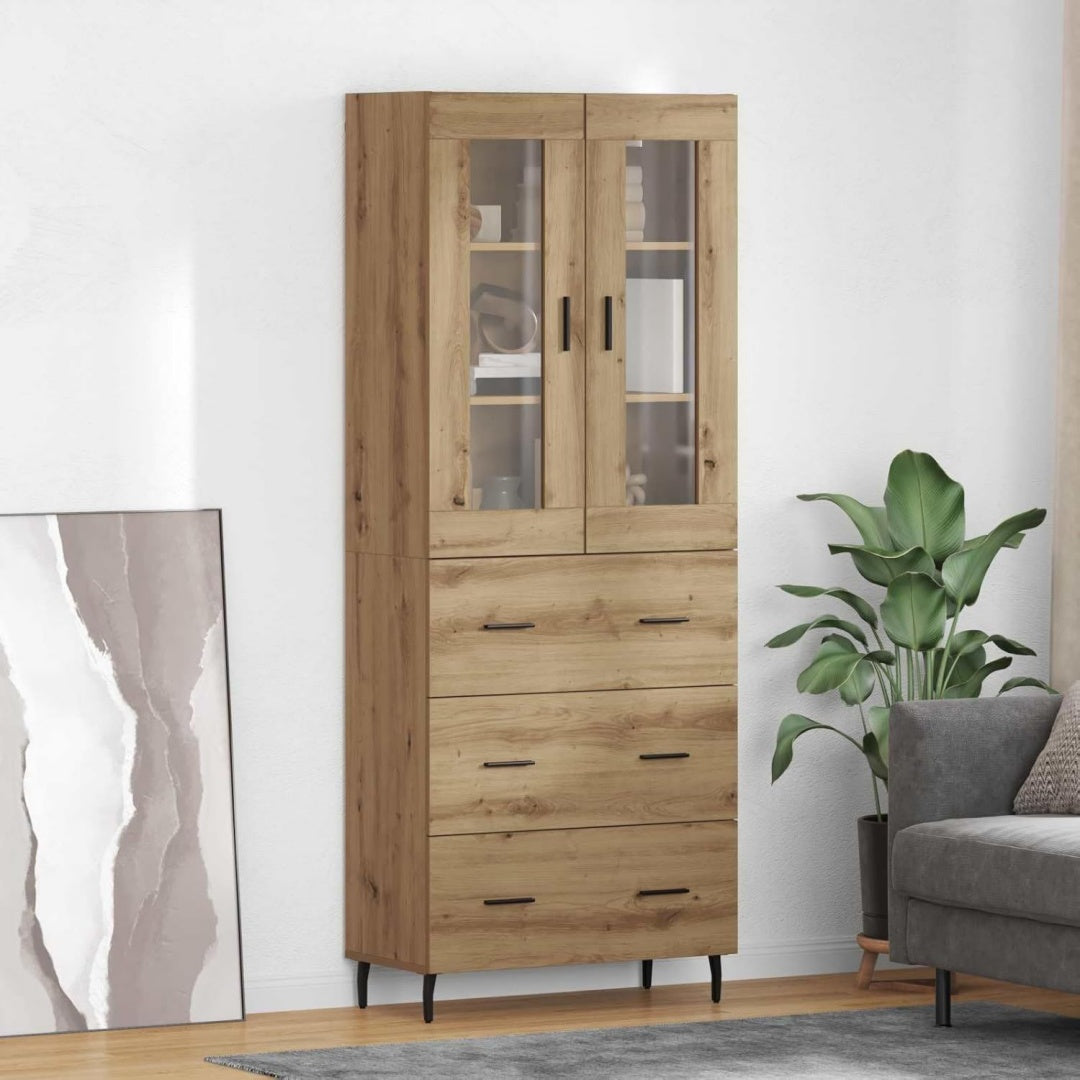 Hochschrank mit geschlossenem Stauraum, 3 Schubladen und 2 Tueren