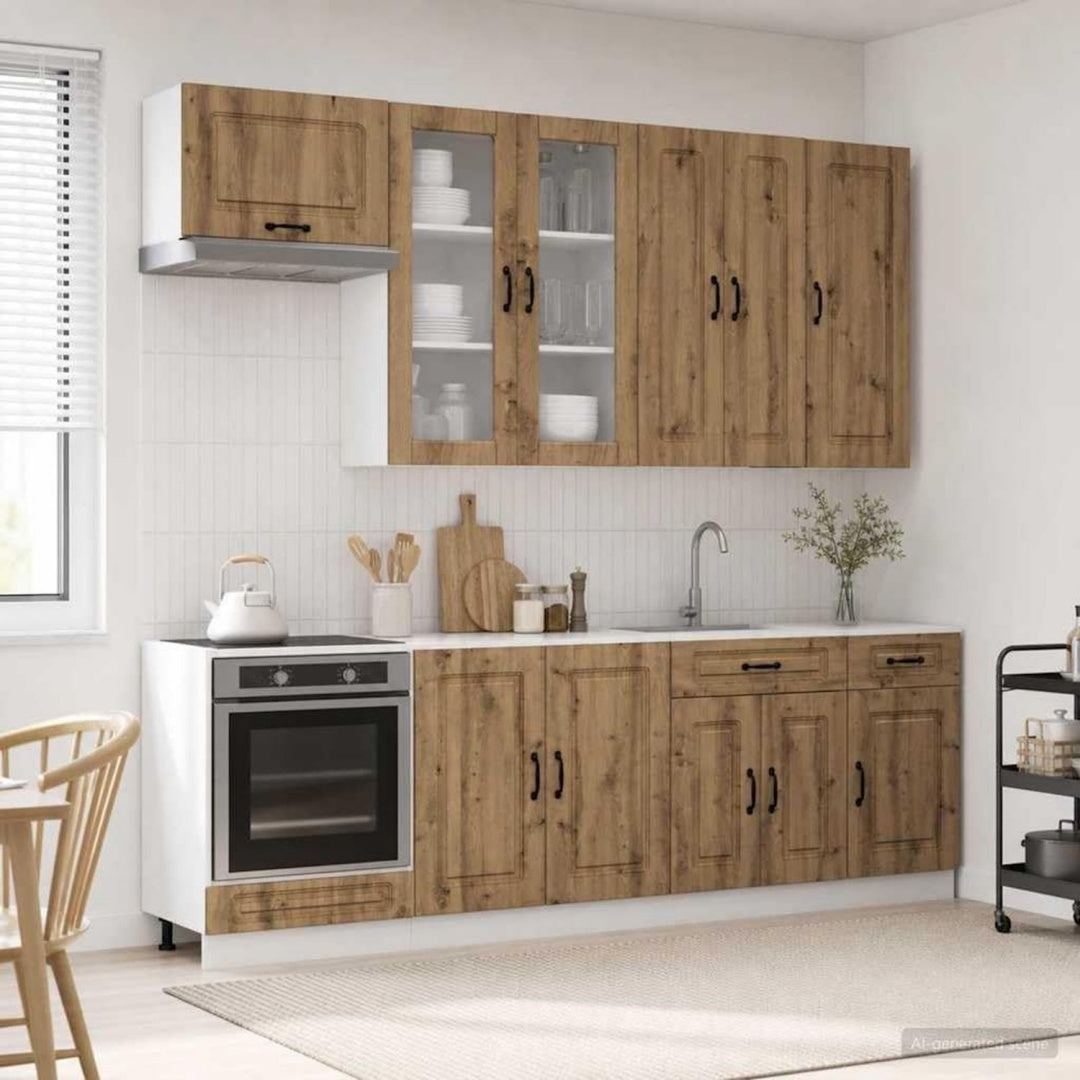 Schubladen ergaenzen das Sideboard in Eichenbraun