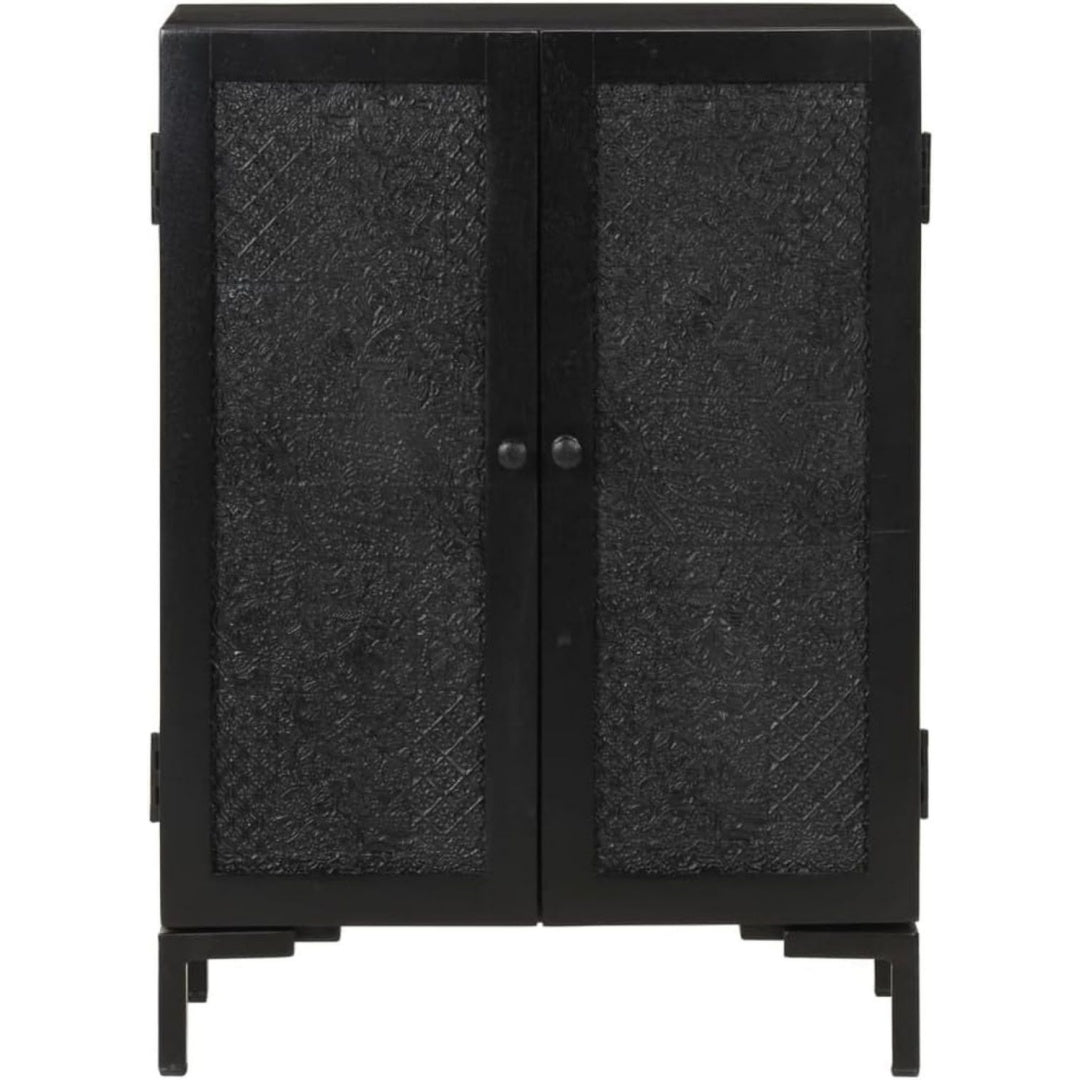 Sideboard aus Massivholz und Metall in Schwarz